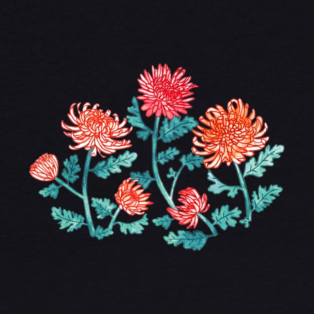 Chrysanthemum Watercolor & Pen Print - Pastels by TigaTiga